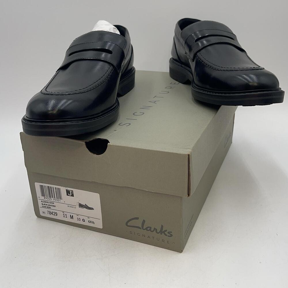 Clarks Aldwin Step Shoes Mens Black Leather Dress Slip On Round Toe Size 11